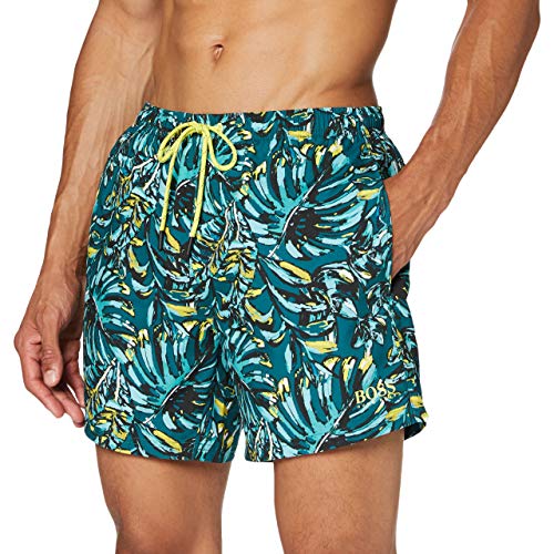 BOSS Herren Leaffish Badehose, Grün (Open Green 344), Large (Herstellergröße: L) von BOSS