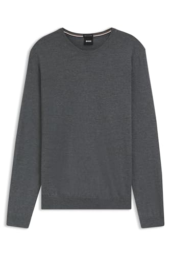 BOSS Herren Leno-P Slim-Fit Pullover aus Merinowolle mit Rundhalsausschnitt Grau XL von BOSS