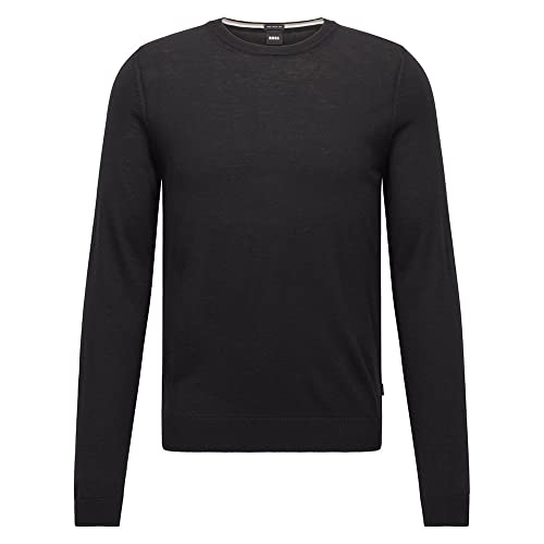 BOSS Herren Leno-P Slim-Fit Pullover aus Merinowolle mit Rundhalsausschnitt Schwarz001 XL von BOSS