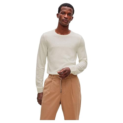 BOSS Herren Leno-P Slim-Fit Pullover aus Merinowolle mit Rundhalsausschnitt Weiß L von BOSS