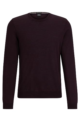 BOSS Herren Leno-P Slim-Fit Pullover aus Schurwolle mit Rundhalsausschnitt Dunkelrot XL von BOSS