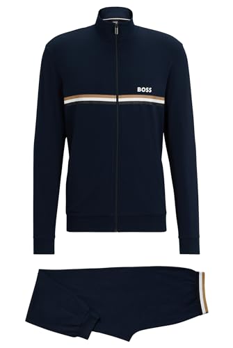 BOSS Herren Long Set 1 Loungewear-Set aus Stretch-Baumwolle mit Signature-Streifen und Logos Dunkelblau L von BOSS