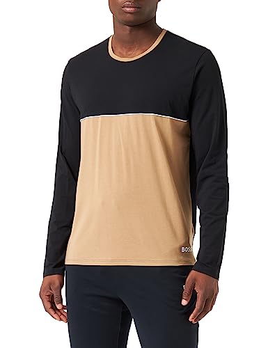 BOSS Herren Longsleeve Homewear Pullover Sweater Balance LS-Shirt, Farbe:Schwarz, Größe:XXL, Artikel:-260 beige/Black von BOSS