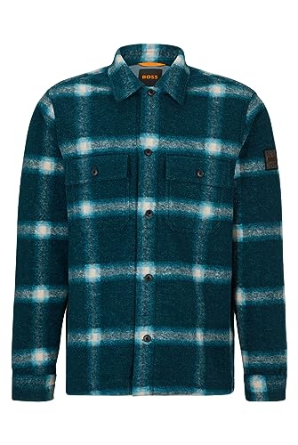 BOSS Herren Lovvo Oversized Overshirt aus kariertem Bouclé-Gewebe Hellgrün L von BOSS