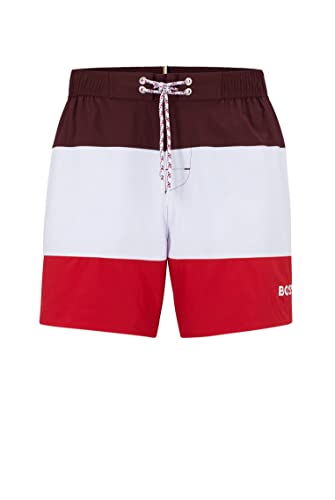 BOSS Herren MIRO Schnell trocknende Badeshorts aus recyceltem Gewebe im Colour-Block-Design Weiß XXL von BOSS