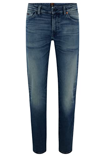 BOSS Herren Maine BC-L-C Regular-Fit Jeans aus bequemem Stretch-Denim mit Ausbleichungen Blau 30/32 von BOSS