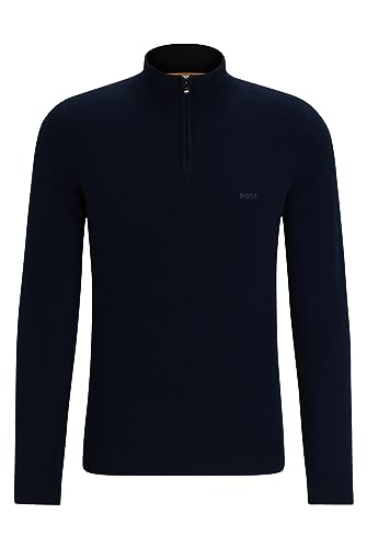 BOSS Herren Marlo Pullover aus Schurwolle mit Troyerkragen und Logo-Stickerei Dunkelblau L von BOSS