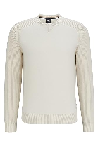 BOSS Herren Matero Regular-Fit Pullover aus Baumwolle und Schurwolle Weiß L von BOSS