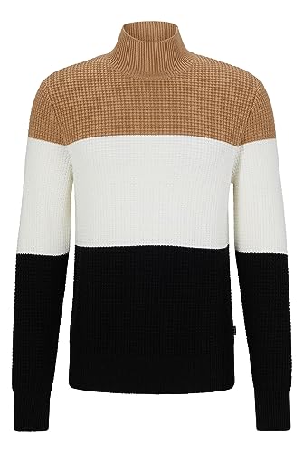 BOSS Herren Maurelio Pullover aus strukturierter Baumwolle und Schurwolle mit Stehkragen Schwarz M von BOSS