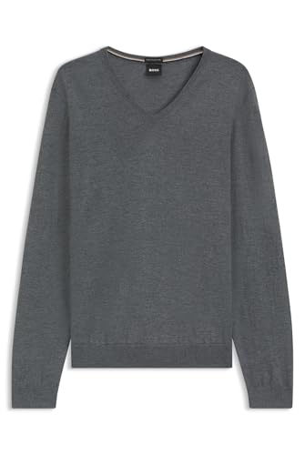 BOSS Herren Melba-P Pullover aus Merinowolle mit V-Ausschnitt Grau XXL von BOSS
