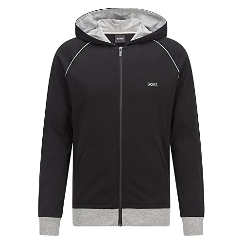 BOSS Herren Mix&Match Jacket H Jacke mit Kapuze aus Stretch-Baumwolle mit Paspeln und Logo Schwarz S von BOSS