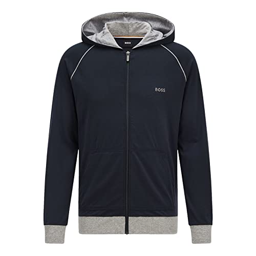 BOSS Herren Mix&Match Jacket H Jacke mit Kapuze aus Stretch-Baumwolle mit Paspeln und Logo Dunkelblau S von BOSS
