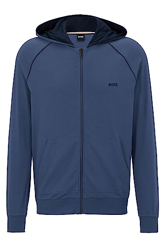 BOSS Herren Mix&Match Jacket H Loungewear-Jacke aus Stretch-Baumwolle mit Kapuze und Logo-Stickerei Hellblau L von BOSS