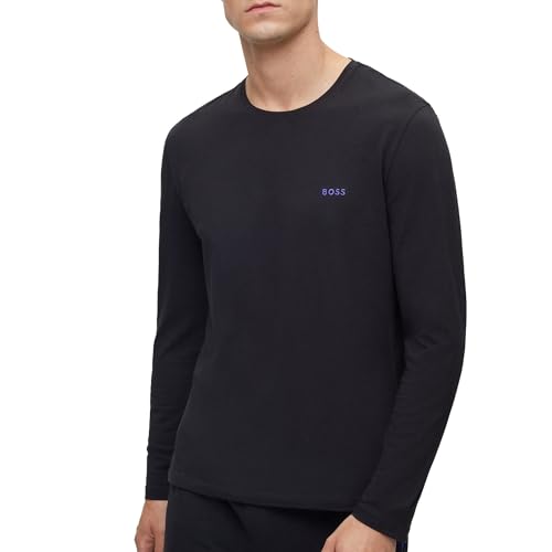 BOSS Herren Mix&Match LS-Shirt R Loungewear-Shirt aus elastischem Baumwoll-Jersey mit Logo-Stickerei Schwarz L von BOSS