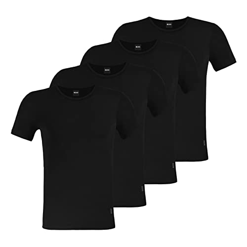 BOSS Herren Modern T-Shirts Cotton Stretch Slim Fit Crew-Neck 4er Pack, Farbe:Schwarz, Artikel:-001 Black, Größe:M von BOSS