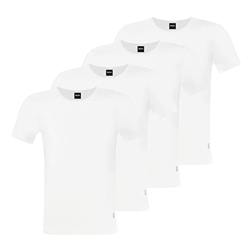 BOSS Herren Modern T-Shirts Cotton Stretch Slim Fit Crew-Neck 4er Pack, Farbe:Weiß, Artikel:-100 White, Größe:L von BOSS