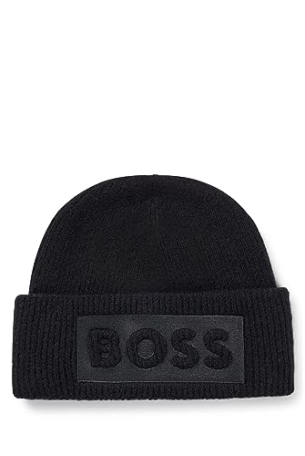 BOSS Herren Monello Hat Grob gerippte Mütze mit Logo-Stickerei Schwarz Stck von BOSS