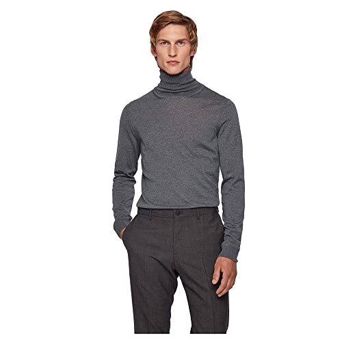 BOSS Herren Musso-P Rollkragenpullover aus extrafeiner Italienischer Merinowolle, M Grey von BOSS