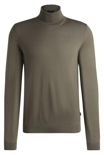 BOSS Herren Musso-P Regular-Fit Rollkragenpullover aus Merinowolle Hellgrün L von BOSS