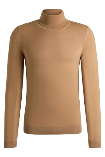 BOSS Herren Musso-P Regular-Fit Rollkragenpullover aus Merinowolle Beige L von BOSS