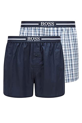 BOSS Herren NOS Boxer EW 2P Pyjama-Shorts aus Baumwoll-Popeline im Zweier-Pack,Blau (Dark Blue 405),L von BOSS
