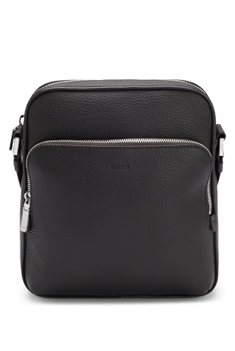 BOSS Herren New Crosstown NS Zip Reporter-Tasche aus genarbtem italienischem Leder mit Logo-Prägung Dunkelbraun Stck von BOSS