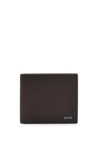 BOSS Herren New Crosstown S 4ccC Geldbörse aus genarbtem Leder mit poliertem Metall-Logo Dunkelbraun Stck von BOSS