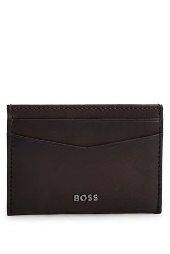 BOSS Herren New Crosstown S S CC Kartenetui aus genarbtem Leder mit Logo-Schriftzug Dunkelbraun Stck von BOSS