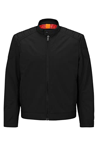 BOSS Herren Ocasey Slim-Fit Bikerjacke aus wasserabweisendem Canvas Schwarz 54 von BOSS