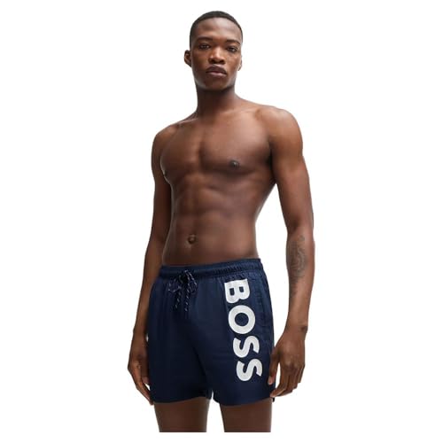 BOSS Herren Octopus Schnell trocknende Badeshorts mit kontrastfarbenem Logo Dunkelblau XS von BOSS