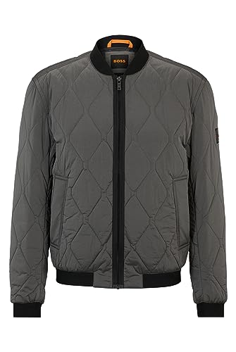 BOSS Herren Ofaster Blouson aus gestepptem Material-Mix mit Metallic-Effekt und Logo-Aufnäher Hellgrau 44 von BOSS