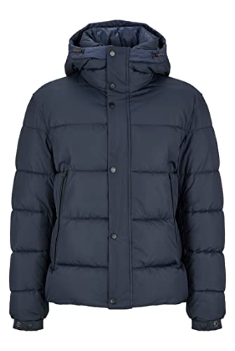 BOSS Herren Omaris Wasserabweisende Steppjacke mit Kapuze und Logo-Aufnäher Dunkelblau 54 von BOSS