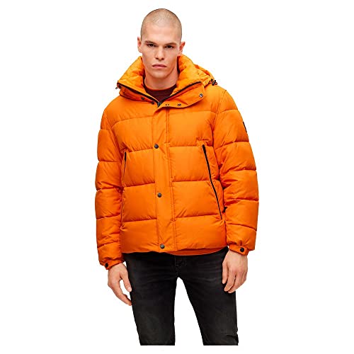 BOSS Herren Omaris Wasserabweisende Steppjacke mit Kapuze und Logo-Aufnäher Hellorange 56 von BOSS