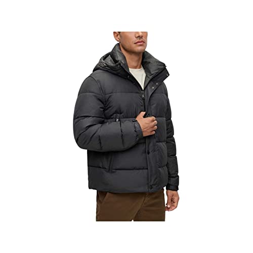 BOSS Herren Omaris Wasserabweisende Steppjacke mit Kapuze und Logo-Aufnäher Schwarz 50 von BOSS