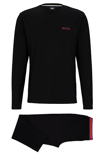 BOSS Herren Ombrè Long Set Pyjama aus Stretch-Baumwolle mit Dégradé-Logo in Einer Geschenkbox Schwarz S von BOSS