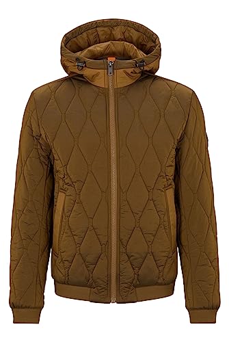 BOSS Herren Omir Kapuzenjacke aus leichtem, wasserabweisendem Gewebe Hellbeige 52 von BOSS