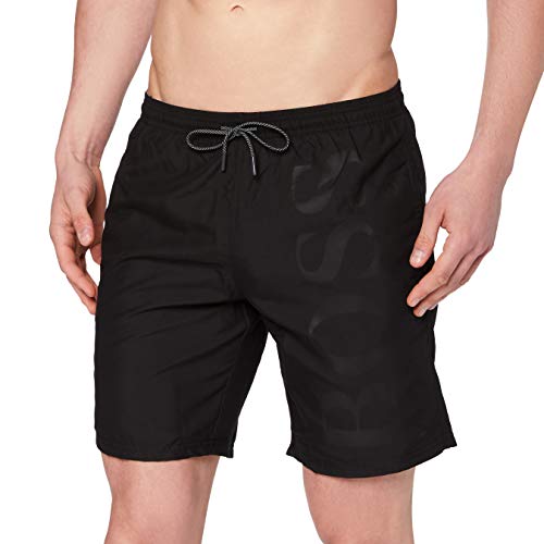 BOSS Herren Orca Schnelltrocknende Badeshorts mit tonalem Logo,Schwarz,S von HUGO BOSS