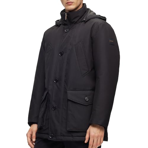 BOSS Herren Osiass Regular-Fit Parka aus wasserabweisendem Ottoman-Gewebe Schwarz 50 von BOSS