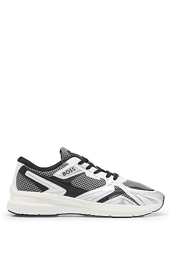 BOSS Herren Owen Runn Sneakers aus verschiedenen Materialien wie Mesh und synthetisch beschichtetem Textil Silber 39 Größe 39 von BOSS