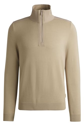 BOSS Herren P-Bart Pullover mit Troyerkragen und Softshell-Bündchen Hellbeige M von BOSS