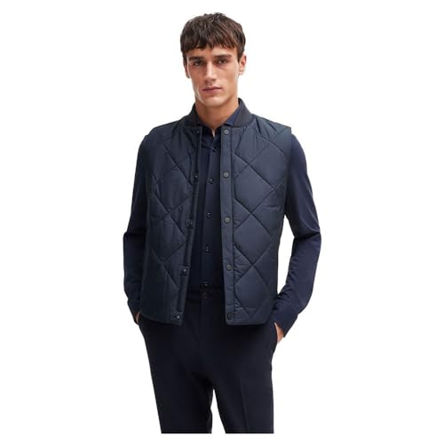 BOSS Herren P-Canopus Wasserabweisende Regular-Fit Weste mit Rautensteppung Dunkelblau 50 von BOSS