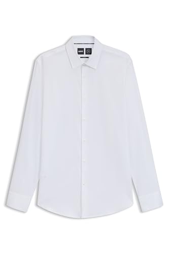 BOSS Herren P-HANK-s-C1-222 Slim-Fit Hemd aus strukturierter High-Performance-Baumwolle Weiß 44 von BOSS
