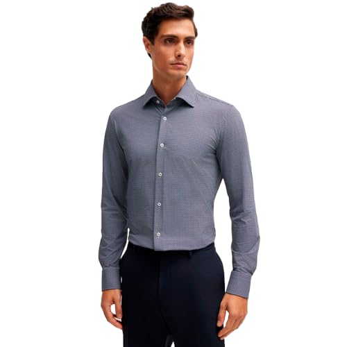 BOSS Herren P-HANK-s-C1-222 Slim-Fit Hemd aus Baumwoll-Mix mit Performance-Stretch Dunkelblau 44 von BOSS