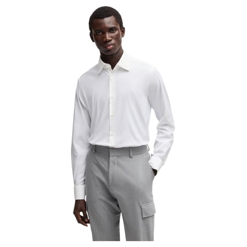 BOSS Herren P-JOE-C1-222 Regular-Fit Hemd aus funktionalem Stretch-Twill Weiß 42 von BOSS