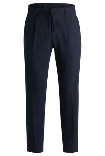 BOSS Herren P-Perin-RDS-PL-WG252 Tapered-Fit Hose aus Leinen-Mix Dunkelblau 56 von BOSS