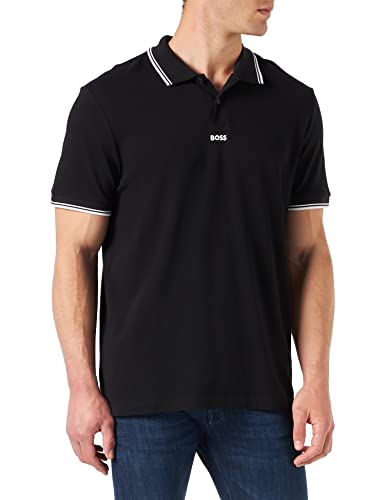 BOSS Herren PChup Poloshirt aus feinem Piqué mit kontrastfarbenen Details Schwarz XL von HUGO BOSS