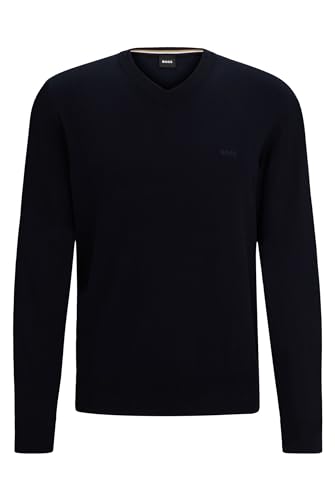 BOSS Herren Pacello-L Pullover aus Baumwolle mit V-Ausschnitt und Logo-Stickerei Dunkelblau XXXL von BOSS