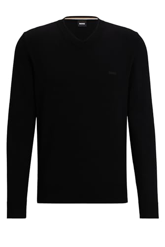 BOSS Herren Pacello-L Pullover aus Baumwolle mit V-Ausschnitt und Logo-Stickerei Schwarz XXL von BOSS