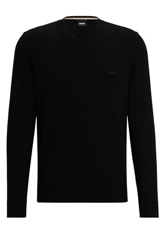 BOSS Herren Pacello-L Pullover aus Reiner Baumwolle mit V-Ausschnitt und Logo-Stickerei Schwarz001 XL von BOSS