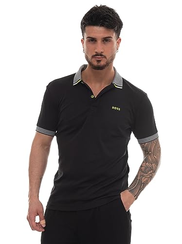 BOSS Herren Paddy 1 Poloshirt aus Interlock-Baumwolle mit Strukturiertem Kragen und Logo Schwarz M von BOSS